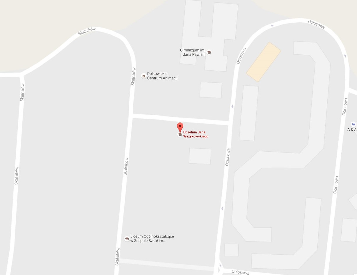 Mapa lokalizacji Uczelni Jana Wyżykowskiego w Polkowicach